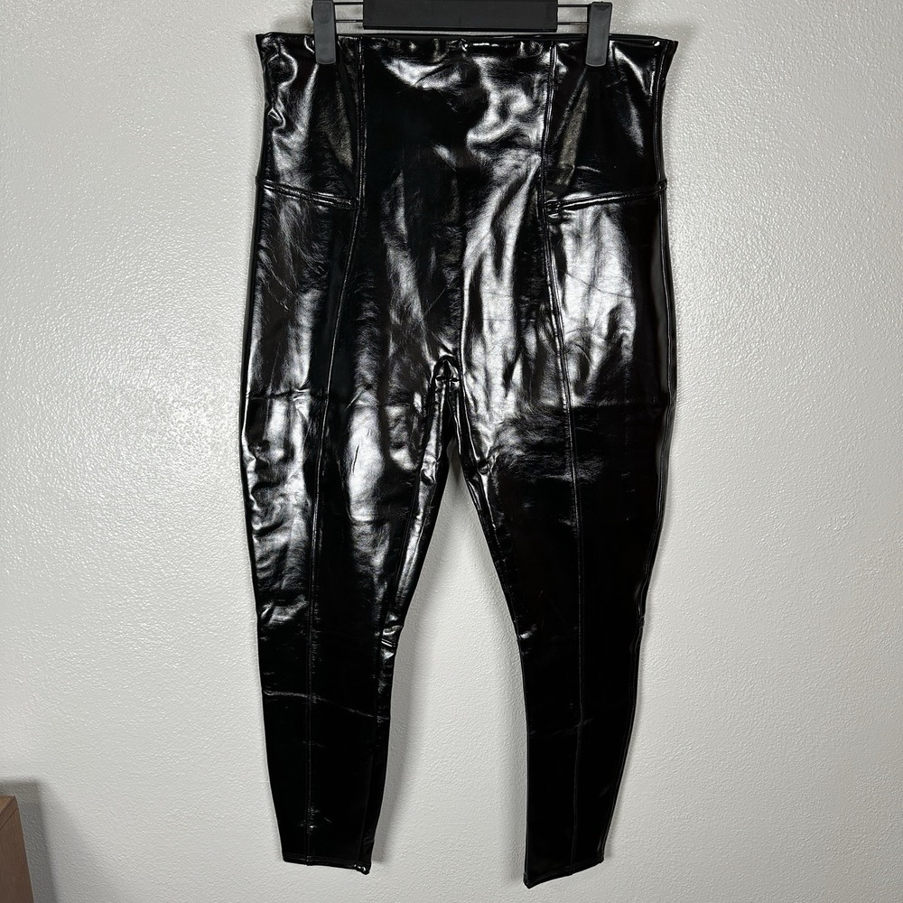 SPANX‎ High Waisted Pull-On Faux Patent Leather Black Leggings Size 1XPetite